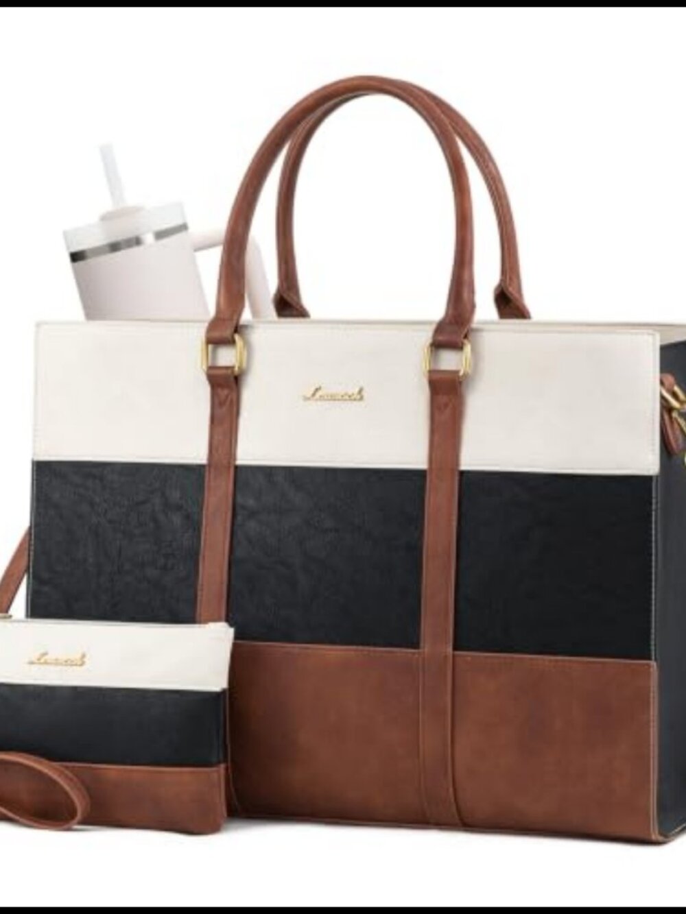 LOVEVOOK PU Leather Laptop Tote Bag Fits 15.6 Inch Waterproof Work Briefcase